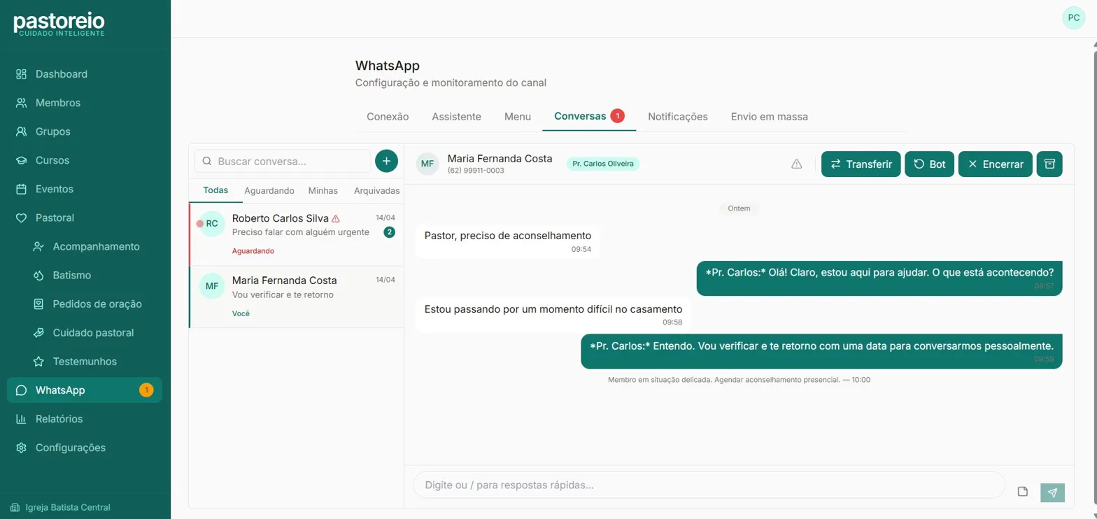 Caixa de entrada WhatsApp do Pastoreio